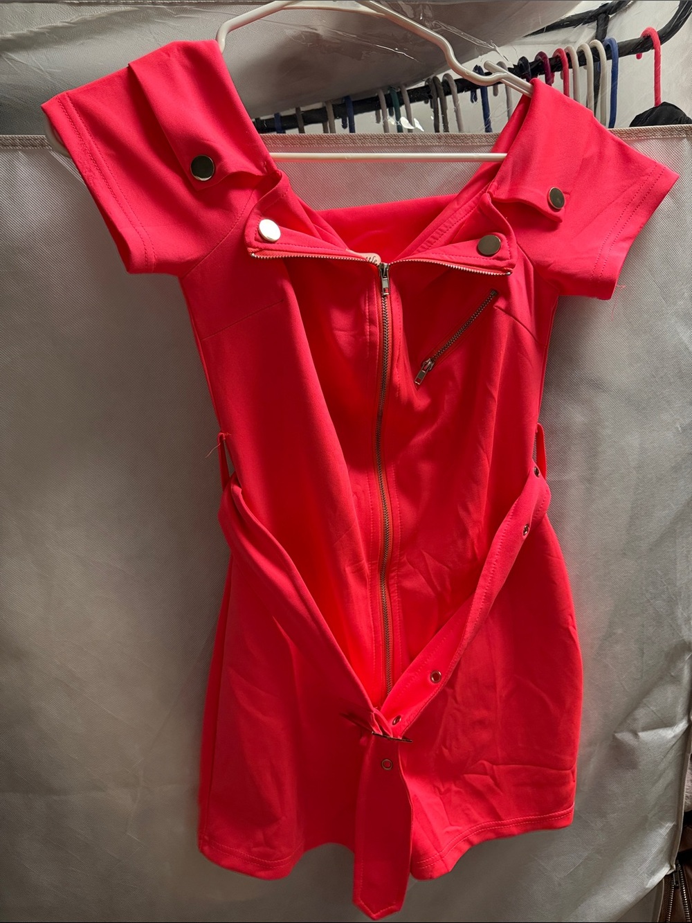 Off-Shoulder Zip Front Pink Romper
